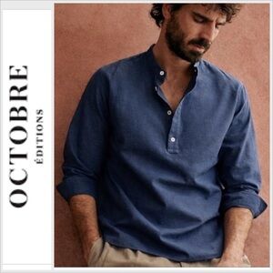 Octobre Editions SEZANE Blue BUSTER Henley Popover Collarless Size XXL